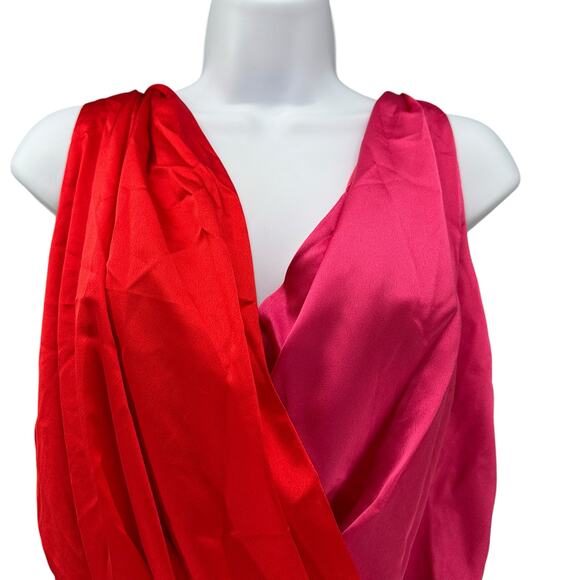 Strut & Bolt Color Blocked Red Pink Wrap Bodysuit NWT Small Ties One Piece - Picture 4 of 8